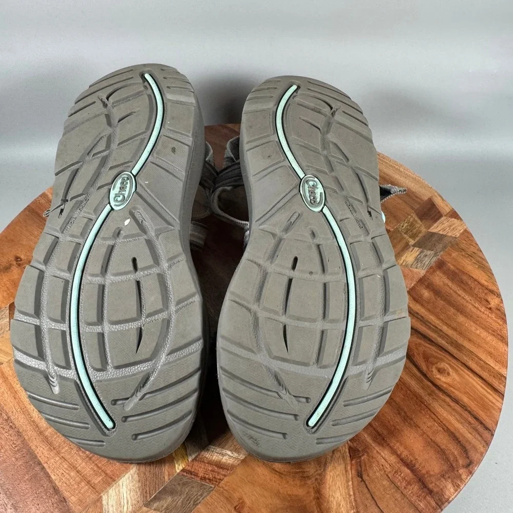 Chaco Z Cloud 2 Womens 8 Gray Teal Geometric Toe Loop Strappy Hiking Sandals